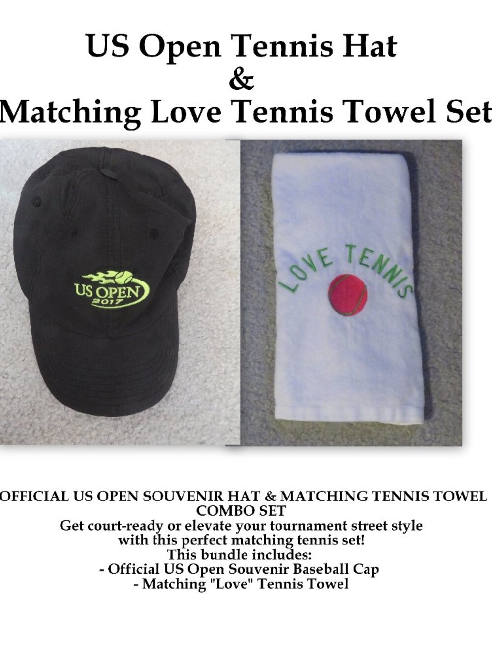 Official US Open Tennis Hat & Love Tennis Towel Matching Set